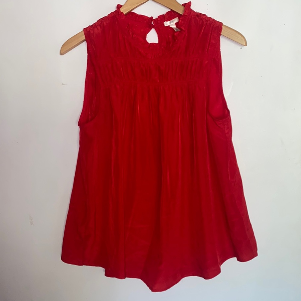 Joie Shirt Womens Size M Sleeveless Ruffle High Neck Red Solid Relaxed